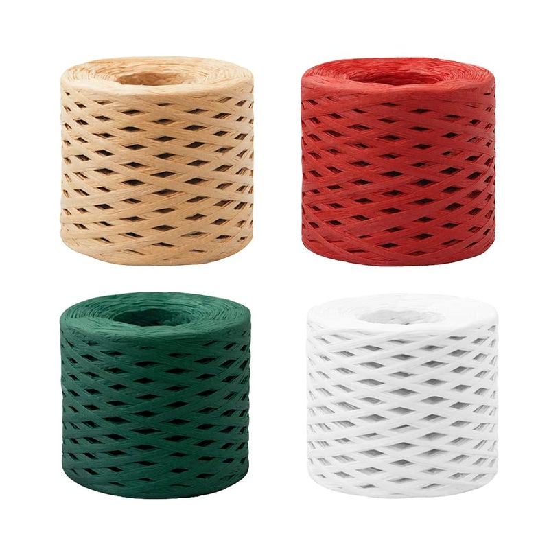 Jolbndcv Raffia Ribbon String,4 Rolls Raffia Paper Gift Wrapping Kraft Packing Paper Twine for Craft Supply Christmas (Total 656 Feet) - Image 1